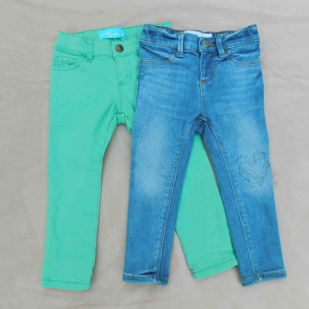 Bundle of Old Navy 2T Mint Skinny Adjuste Jeans &  Embroidered Denim jeans